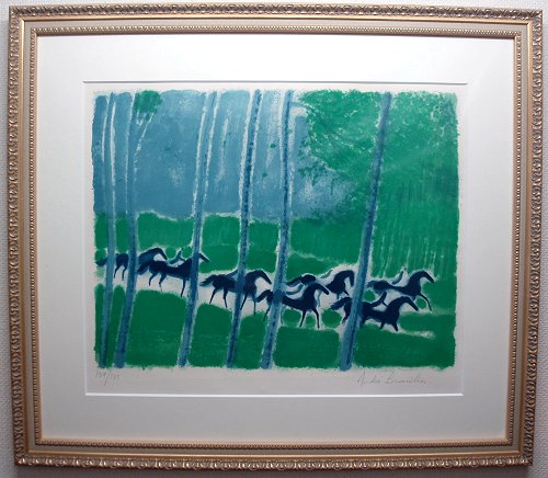 絵画 アンドレ・ブラジリエ 葦 馬 リトグラフ 額入り 絵画 アンドレ