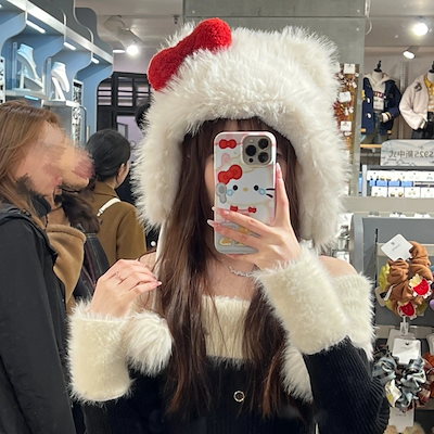 当時物ハローキティ 雪だるま マフラー パース付リストバンド フリース