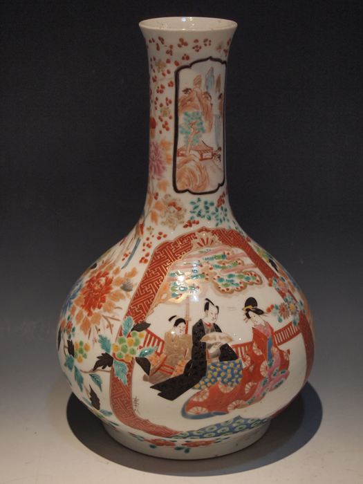 古伊万里 錦絵唐子文中鉢 肥蝶山栞岳造 款 有名小説家