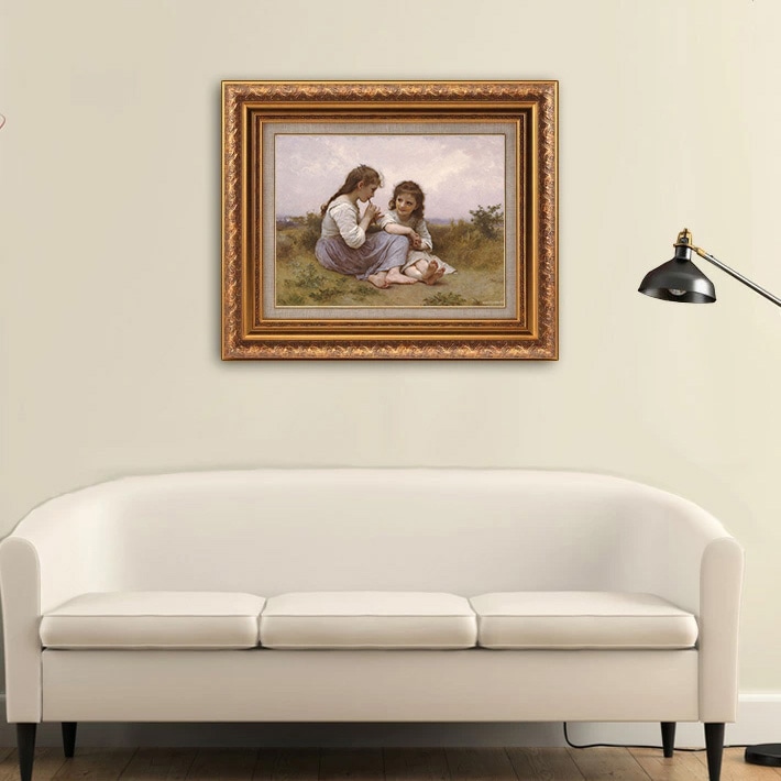 ヴィンテージ 中国 砂絵 少年と豚、額縁入り｜