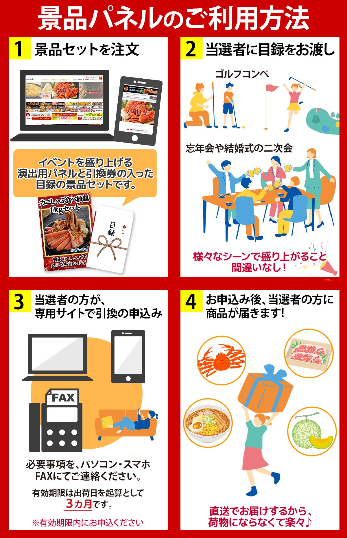 景品パネル｜北海道の海の幸、社長のオススメセットが当たる！幹事さん