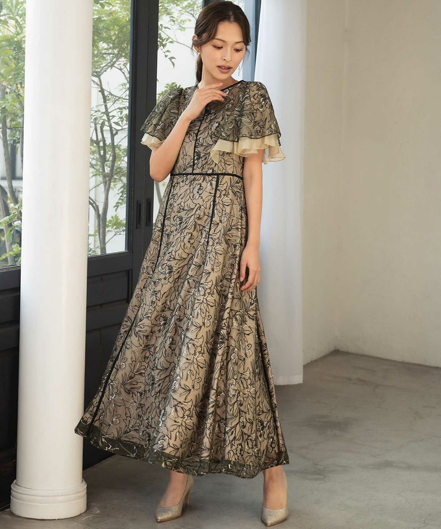 結婚式・お呼ばれ対応 | 総レースフレアスリーブパーティードレス