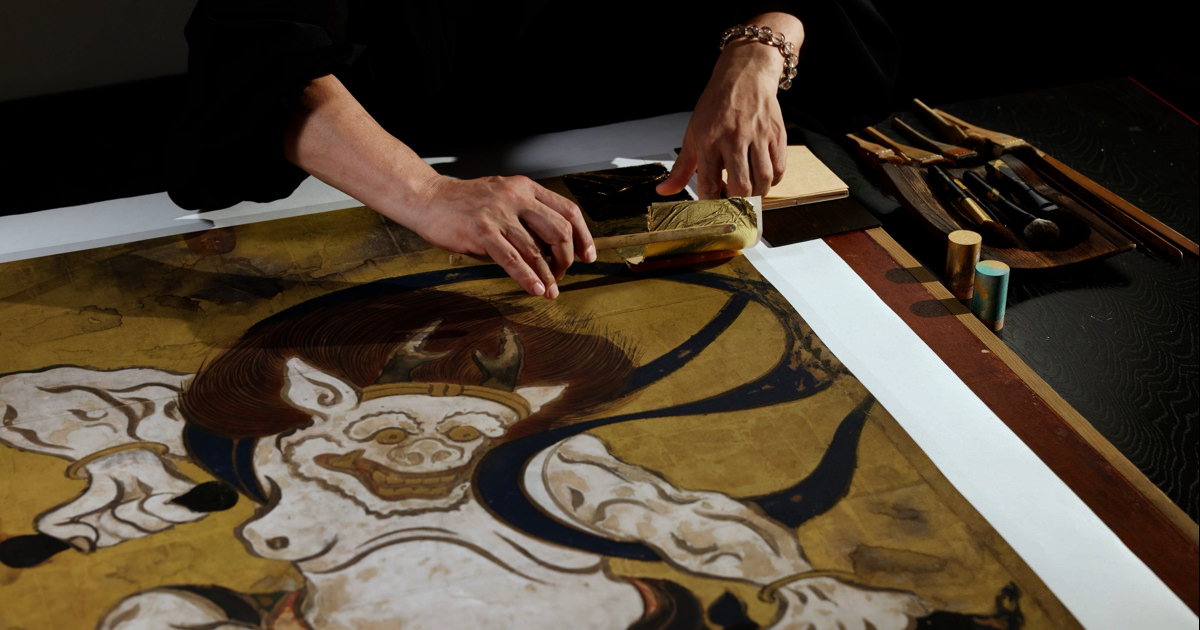 引き取り限定‼]※中国古美術/四季山水図刺繍屏風【作者不詳】 引き取り