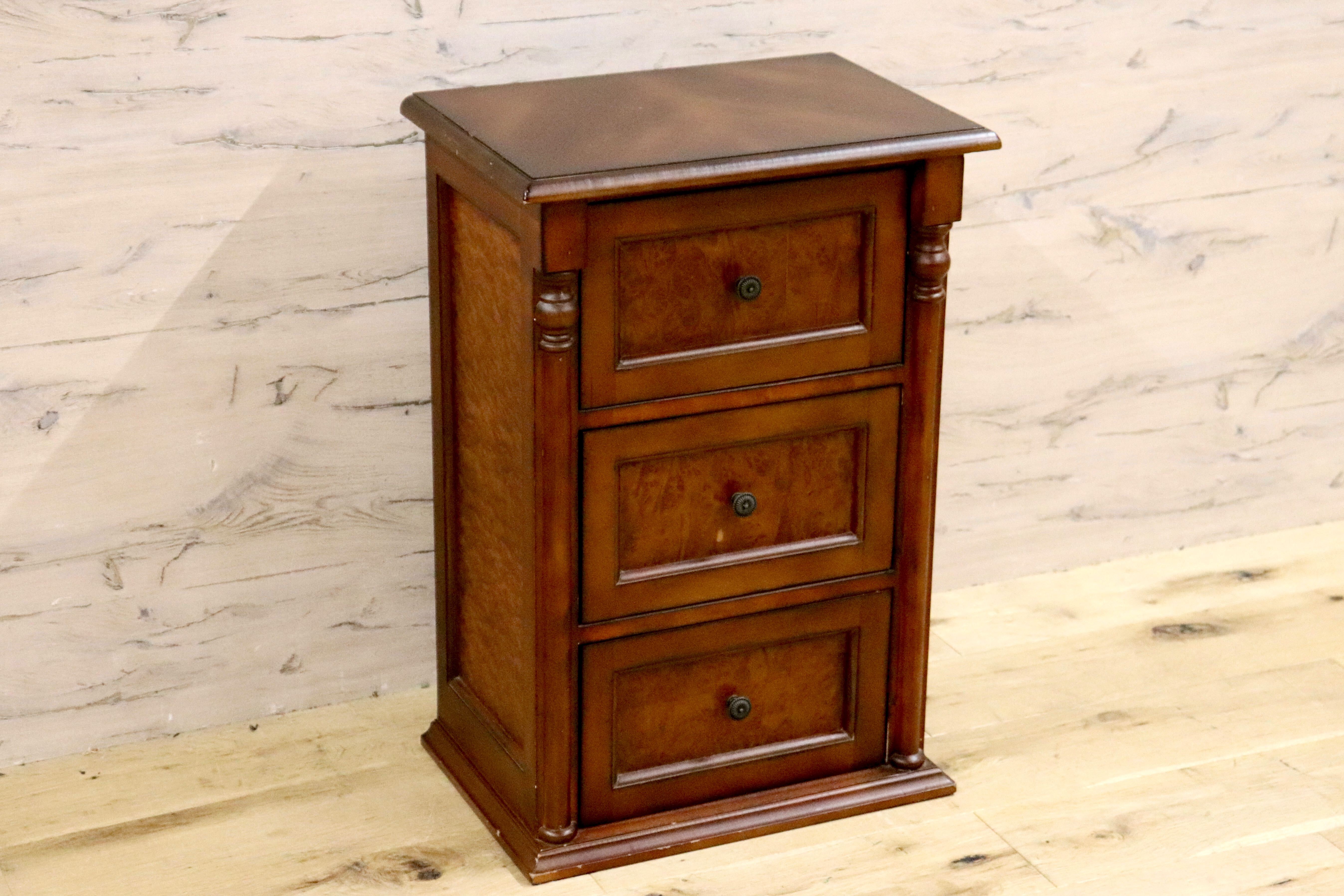 木製 桜材 ダークブラウン 電話台 民芸家具 抽斗4杯 アンティーク風