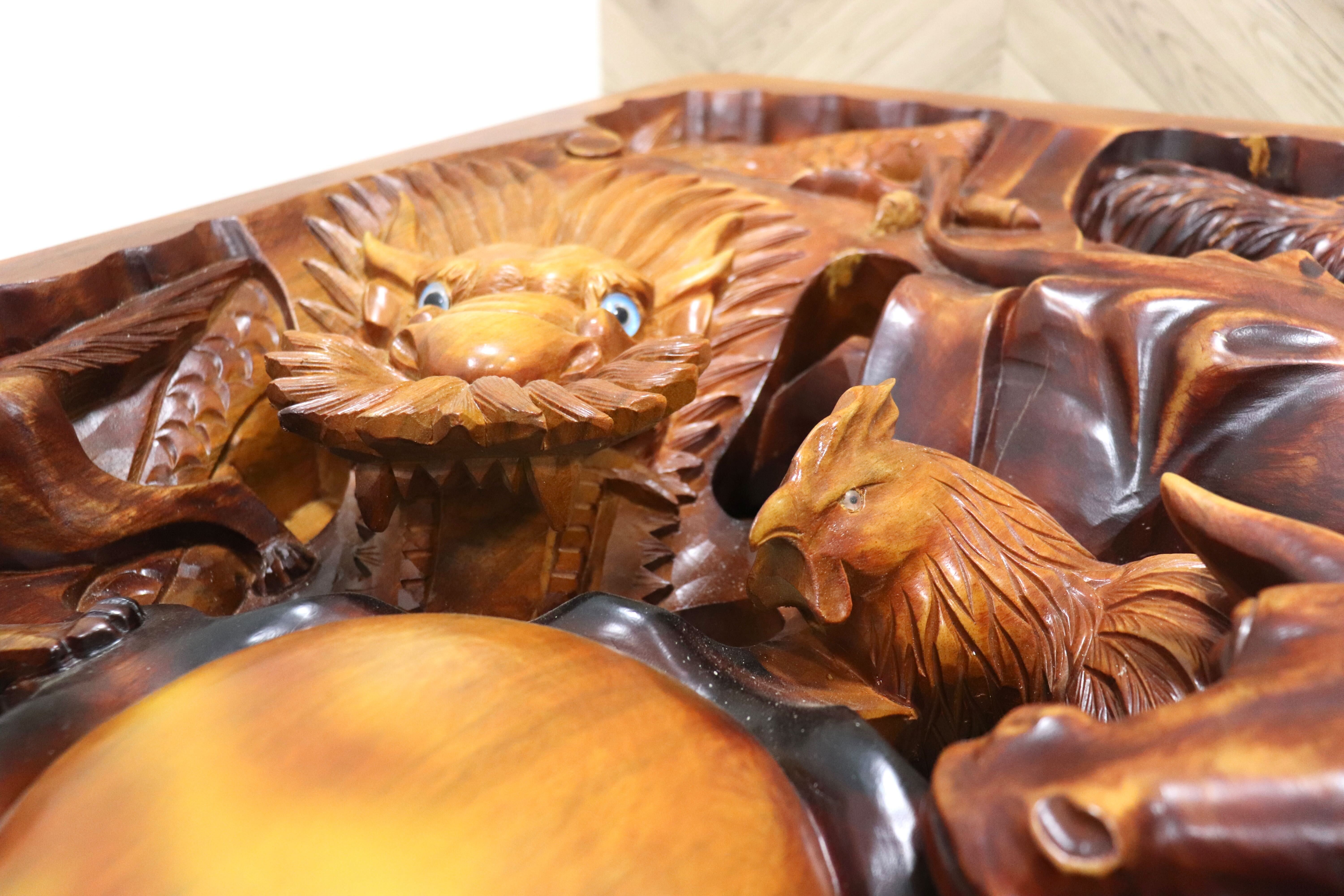 GMHS46○中国美術 十二支 木彫 彫刻 天然木 センターテーブル リビング