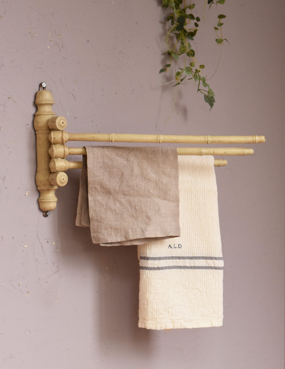 フランスアンティークタオルハンガータオルバー木製バンブー