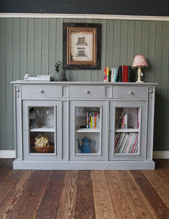 1940年代のアンティーク ガラスキャビネット（グレー） フランス