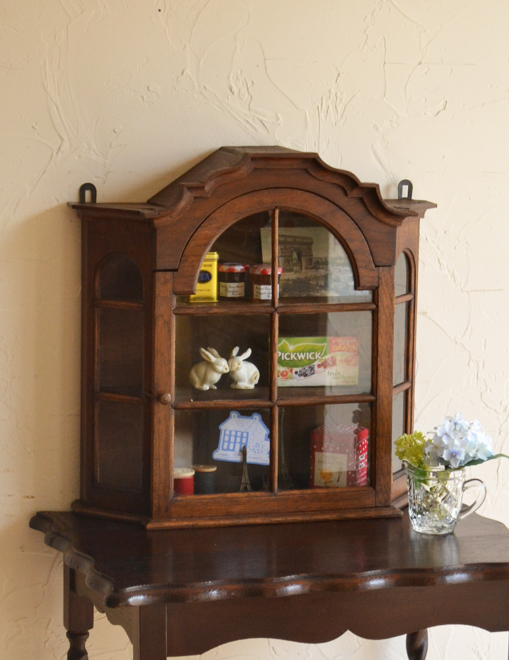 節約 アンティーク ウォールガラスキャビネット ウォールガラス