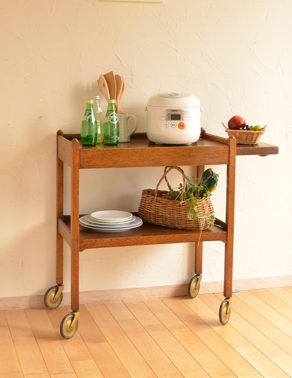 英国アンティーク木製キッチンワゴン/トロリー/サイドテーブル机(90