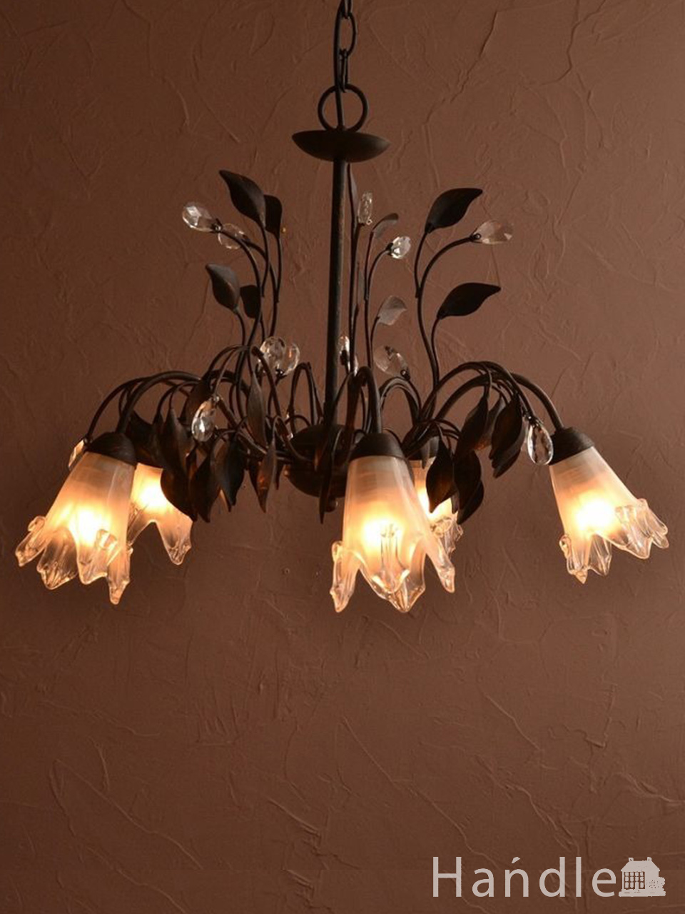 アンティーク風のシェード付きシャンデリア(5灯)（E17電球付）(cr-503