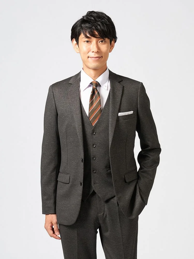 D．ブラウン 【Cassette Cross】スリーピーススーツ 2つボタン 上下