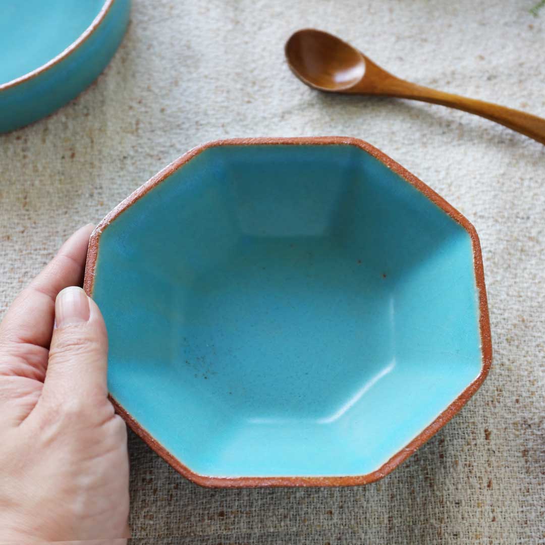 八角鉢 トルコ青 不毅窯（ぶきよう） – 晴れと暮らす