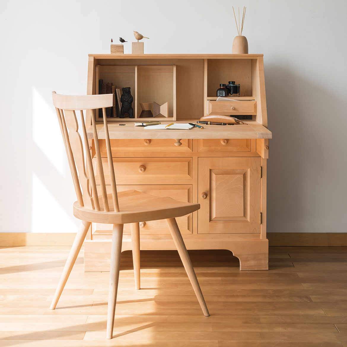 松本民芸家具 ライティングビューロー デスク チェスト 木製 デスク