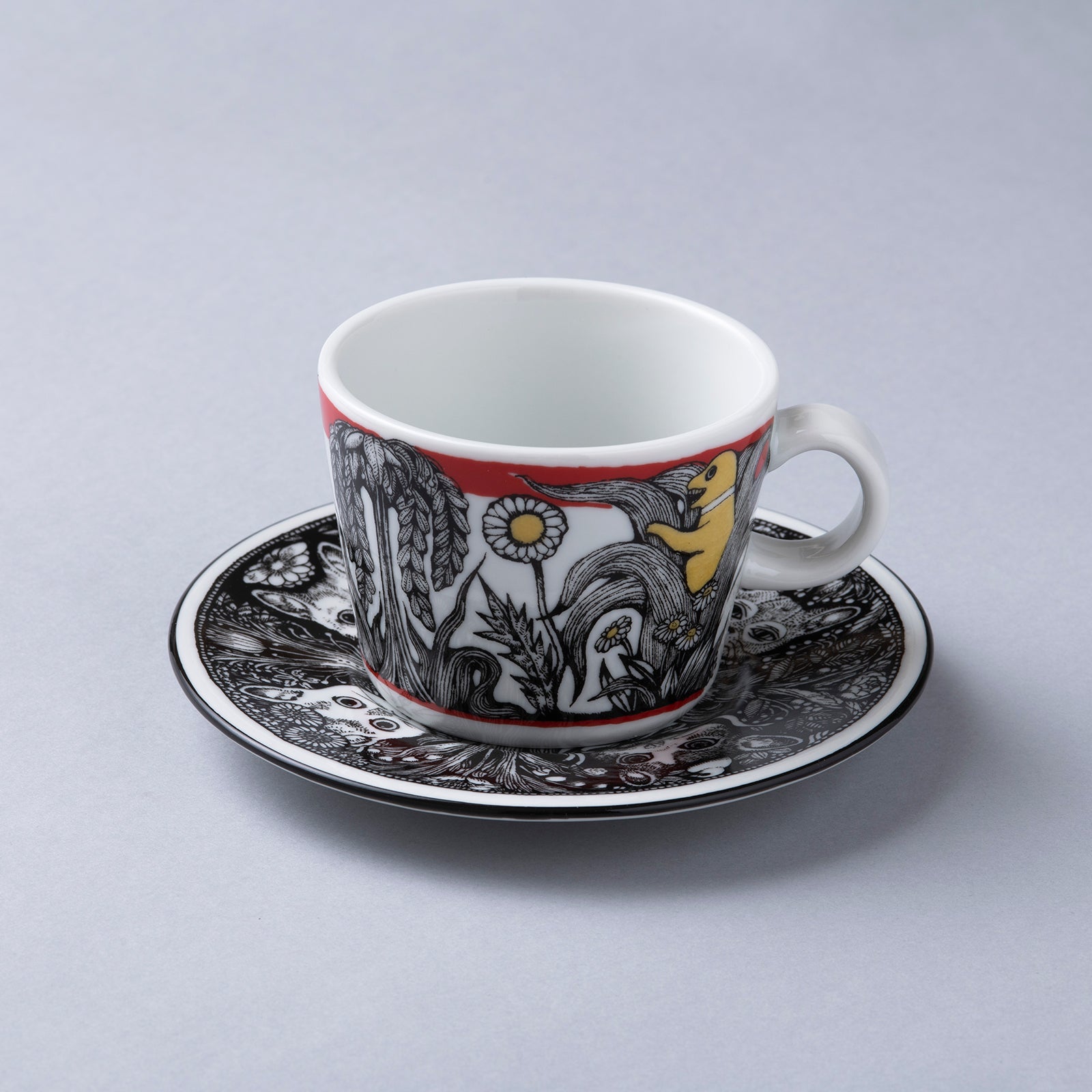 九谷焼 カップ＆ソーサー ねこと植物（黒） – ボリス雑貨店