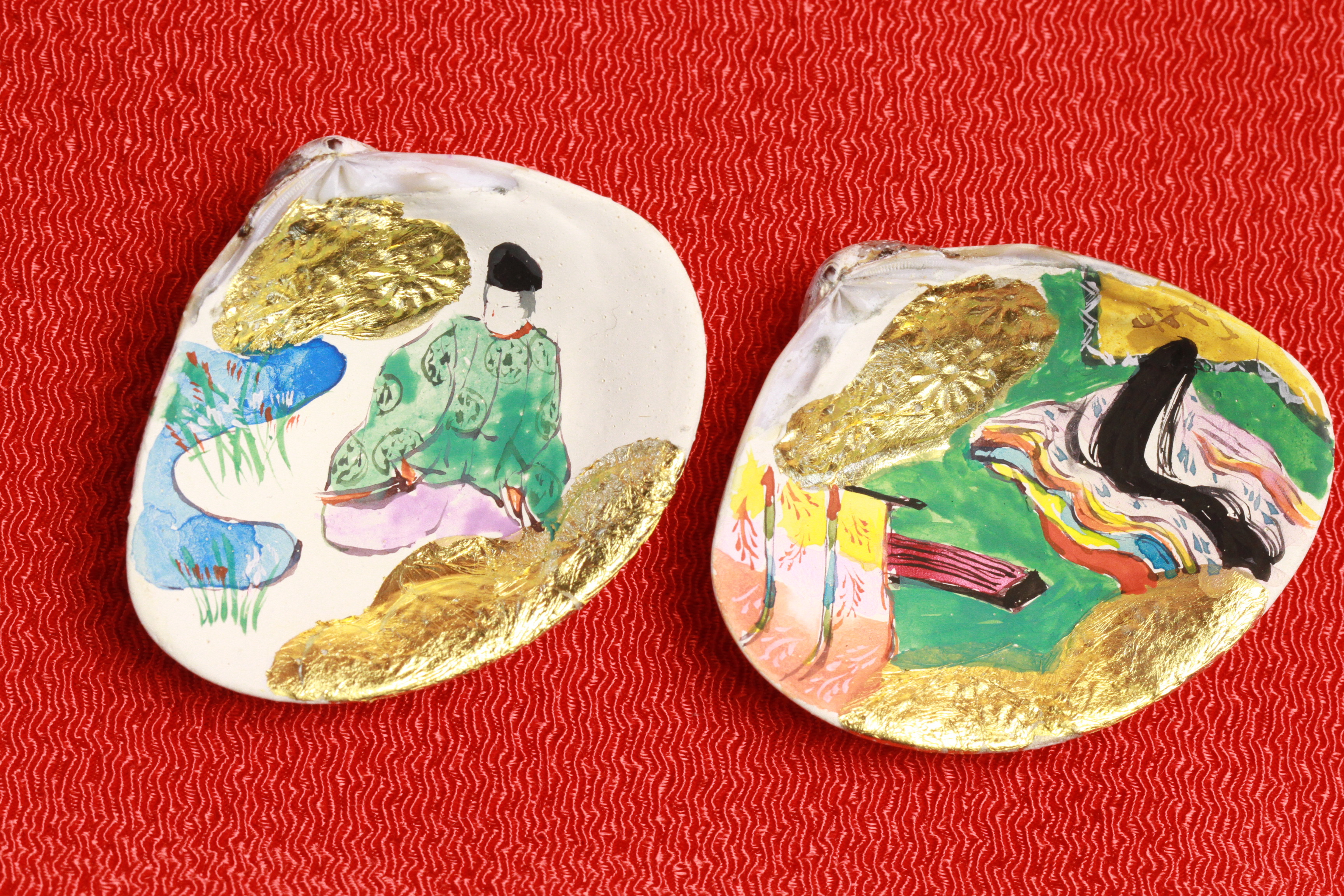 手描き 貝合わせ はまぐり桑名産 香合 源氏物語絵巻和歌 9.3×7 手描き 貝