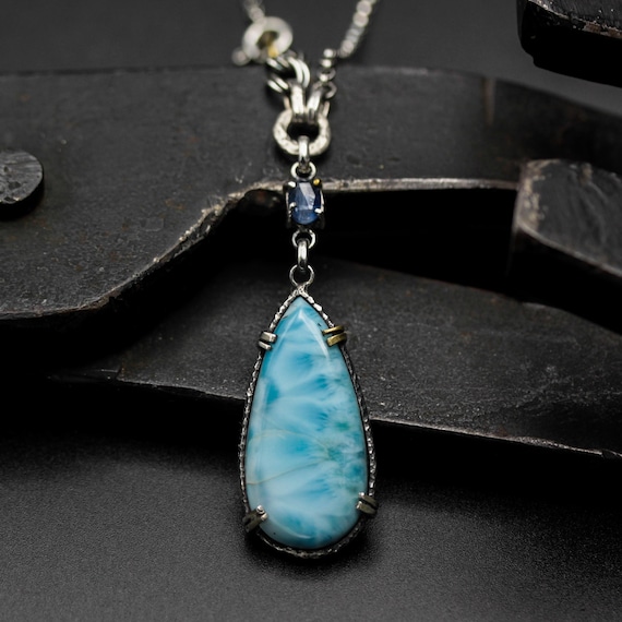 ラリマー ドロップ形 ネックレス 本物 高品質 ラリマー しずく型