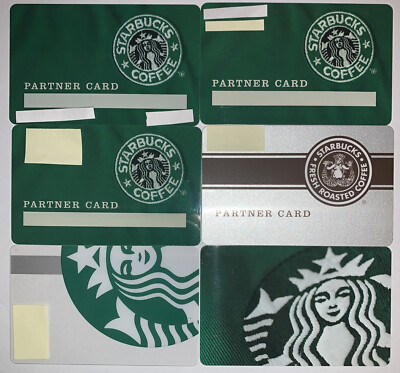Starbucks Lot of 6 Partner Cards Green Apron Heritage Old Logo New