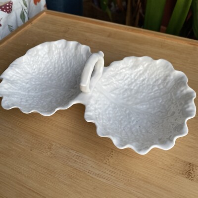 Vintage Spode England White Bone China Cabbage Leaf 2 Sided