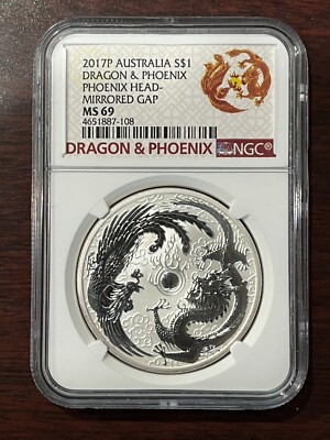 2017 P Australia Dragon & Phoenix Head Mirrored Gap 1 oz .9999