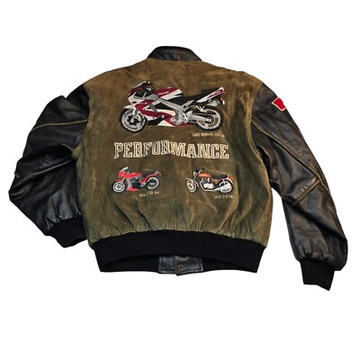 Vtg 90s Kawasaki Motorcycles Jacket Wool Leather Patches Mens M | eBay