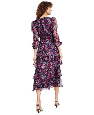 Lucy Paris Women's Claire Floral-Print Tiered Midi Dress, Fuschia