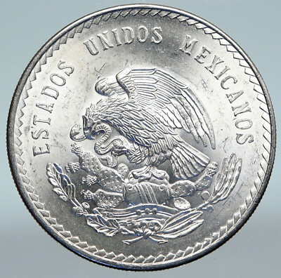 1947 MEXICO Aztec Chieftain CUAUHTEMOC Eagle Genuine Silver 5 Peso