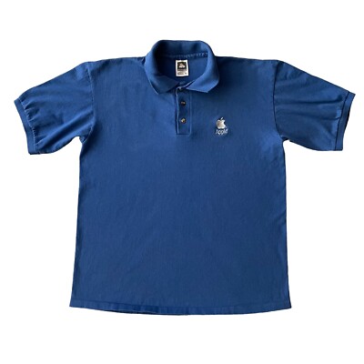Vintage Blue Apple Computers Macintosh Polo Shirt 90's Embroidered