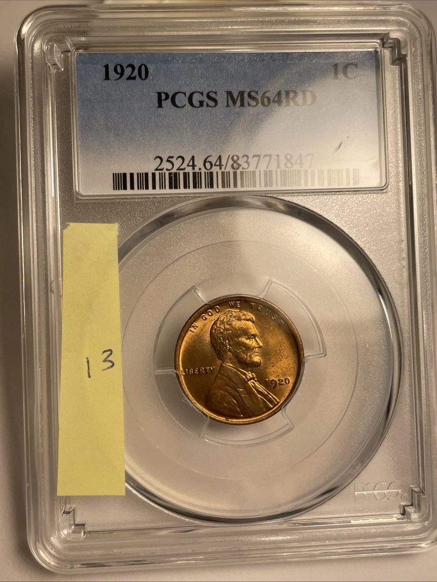 MS 64 Graded 1920 Year Lincoln Wheat US Small Cents (1909-1958