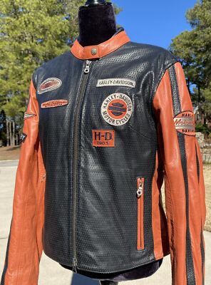 Harley Davidson Women WHIRLWIND Leather Jacket Large Racing Orange