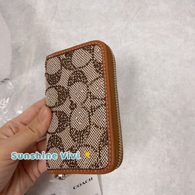 NWT Coach Essential Small Zip Around Crystal Signature Jacquard