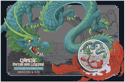 2023 Chinese Dragon & Koi 1oz Silver Coloured Coin - Green Dragon