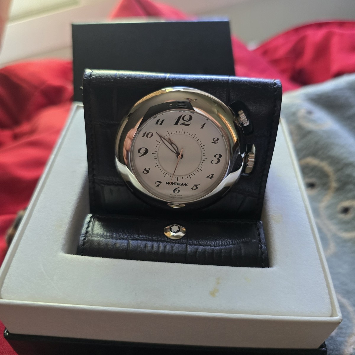 Montblanc Travel Alarm,Office Clock 7056 w Black Leather case/Box