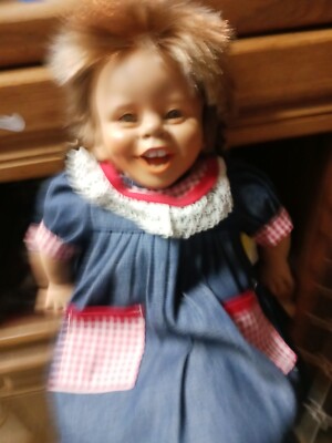 Vintage Art Marca Facial Expressions Doll From Spain Girl Pigtails