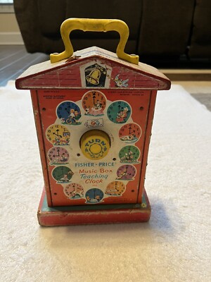 Vintage Fisher Price Music Box Teaching Clock 1962-1968 School Toy