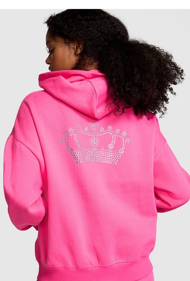 VICTORIA SECREt PINK FULL ZIP HOODIE Carmine Rose BLING IN LIMITED