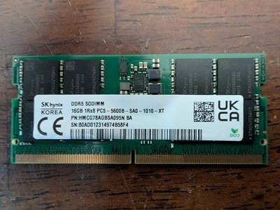 SK Hynix 16GB DDR5 SODIMM 1Rx8 PC5-5600B SA0 1010 XT Single 16GB