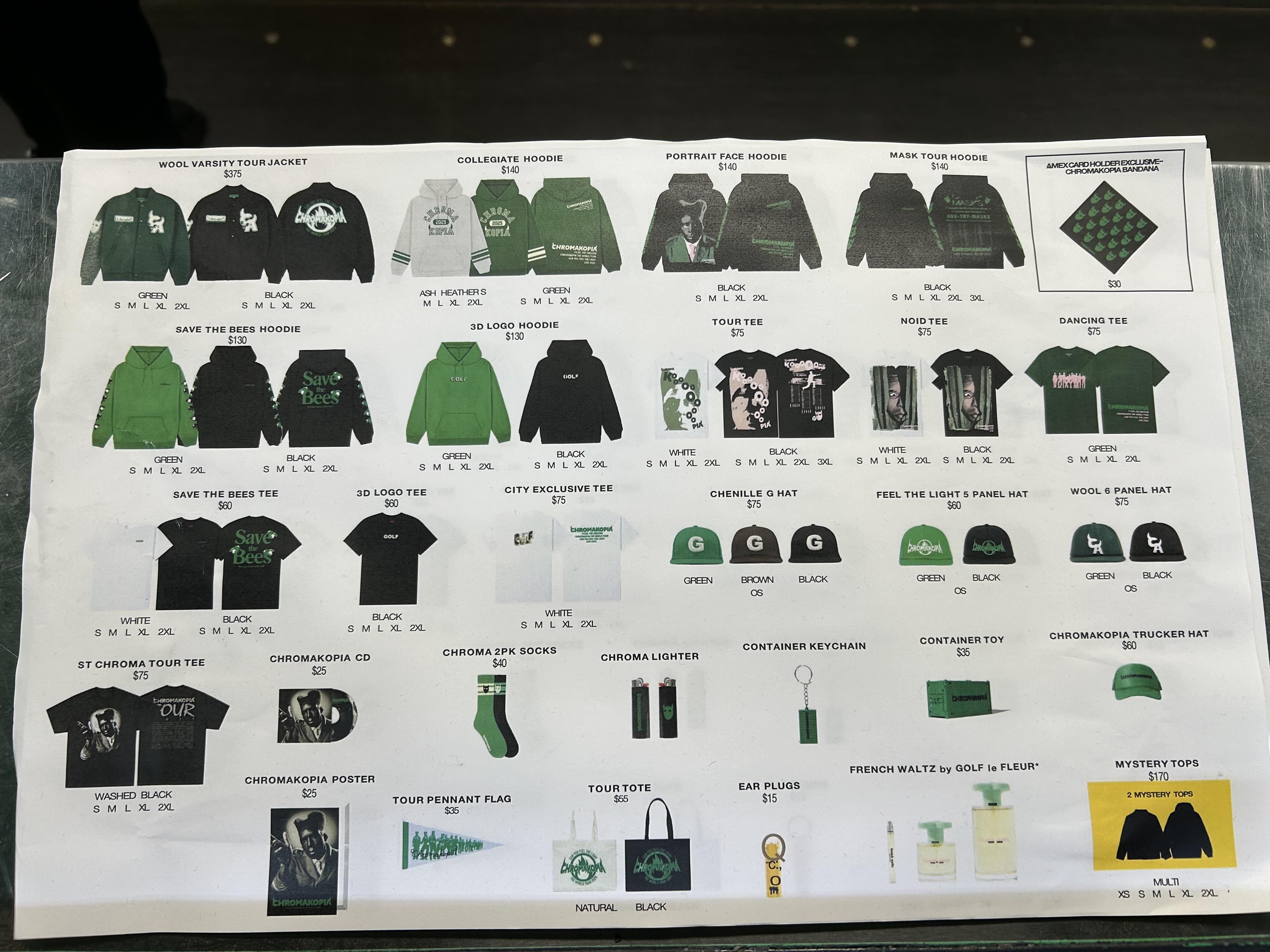 カナダでのCHROMAKOPIAツアーグッズの値段 : r/tylerthecreator