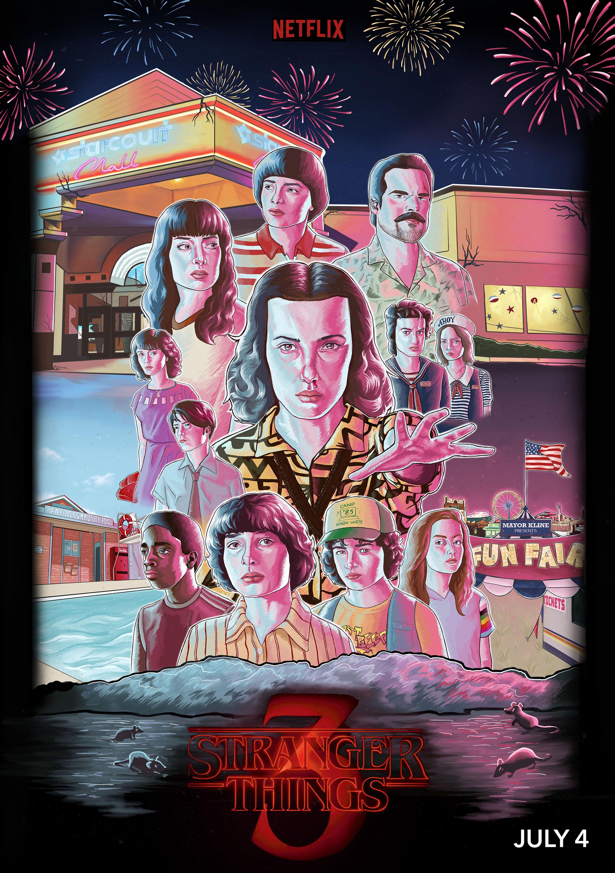 ストレンジャーシングス3 木枠付きキャンバスポスター 60センチ× 80