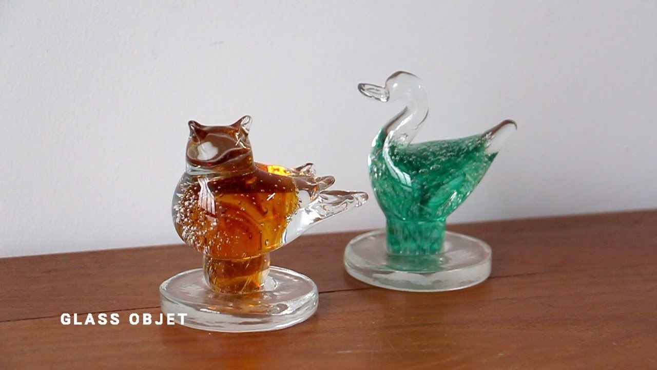 ガラス製ストライプ模様の鳥型オブジェ ガラス製ストライプ模様の鳥型