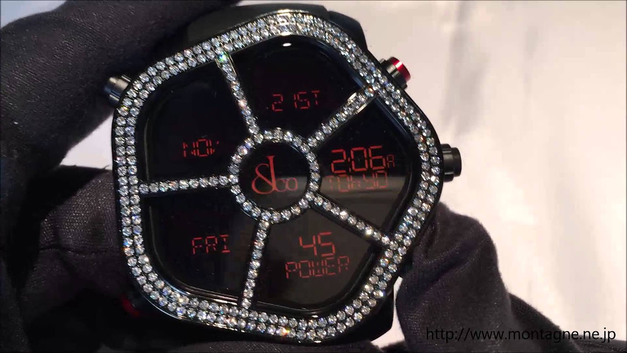 Jacob&co ブラックレザーバンド 20 ファイブタイムゾーン Jacob&co