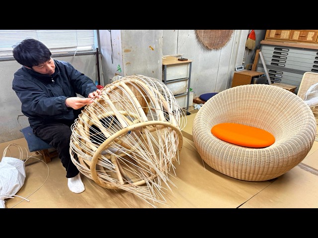 The process of making a rattan armchair by a Japanese craftsman