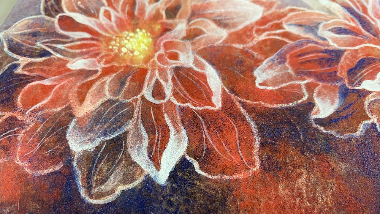 日本画メイキング】ダリア/岩絵具/落水紙/japanesepainting/art/Dahlia