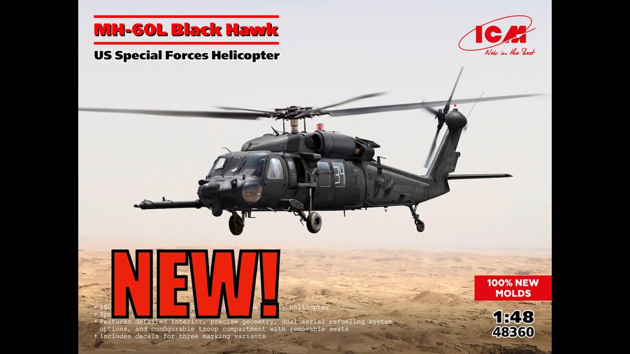 NEW! ICM 1/48 Black Hawk MH-60L US helicopter (48360) kit review