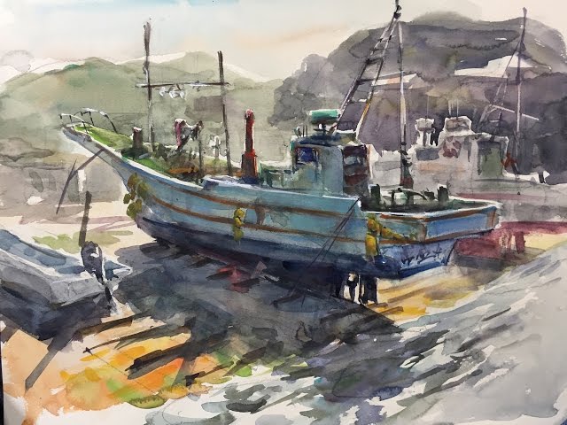 Eng sub] How to paint a Fishing Boat | 5MIN Watercolor Tips Basics