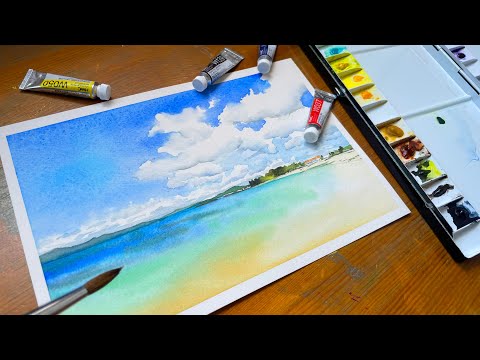 水彩画】海の描き方全プロセス【初心者も安心】夏休みの宿題にも