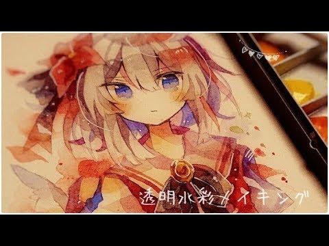 水彩色鉛筆 アニメキャラクターイラスト ピンク水着の美人キャラクター