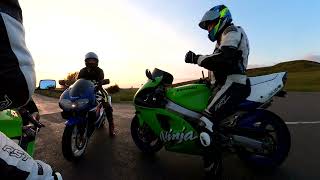 Two Kawasaki ZX7R's, A Ducati 996 and a Suzuki TL1000R, walk into