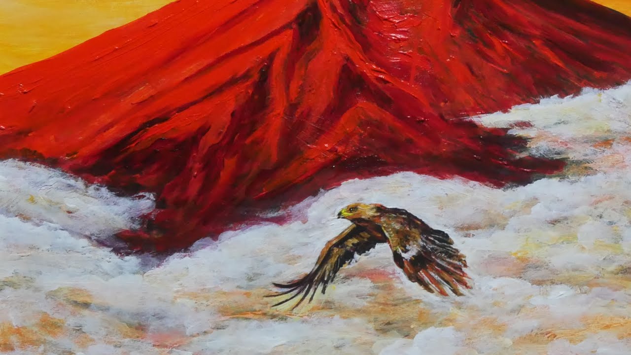 赤富士と虹 F15 油彩画 絵画 風景画 アート 赤富士と虹 F15 油彩画