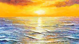 題名夕焼けの海、作者 Kim 、版画No．8/100です。 題名夕焼けの海