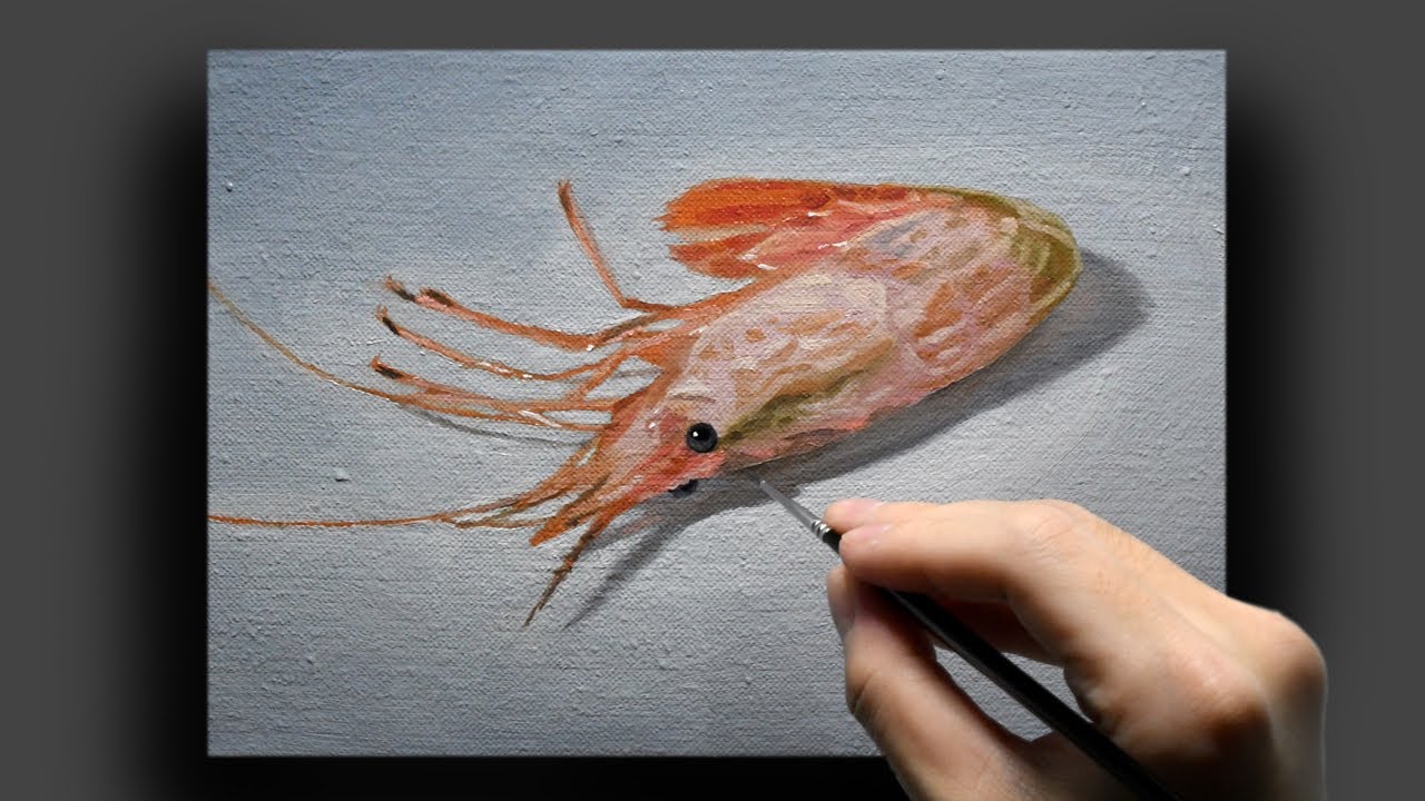 錆を使用した珍しいエビの油絵【海老の絵画】1点物の原画/作者サイン